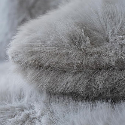 Neelvin Light Grey Faux Fur Cozy Fluffy Double-Sided Decorative Throw Pillow Covers 12x20 inch Set of 2,Velvet Pillowcase Cushion Case for Sofa Couch