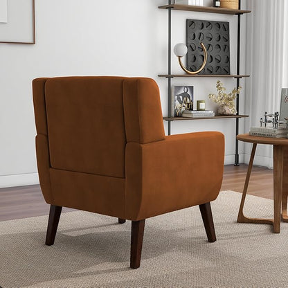 Accent Chair, Modern Velvet Arm Chair for Living Room, Bedroom, Comfy High-Resilient Sponge Reading Chair for Small Spaces （Velvet Orange, Set of 2