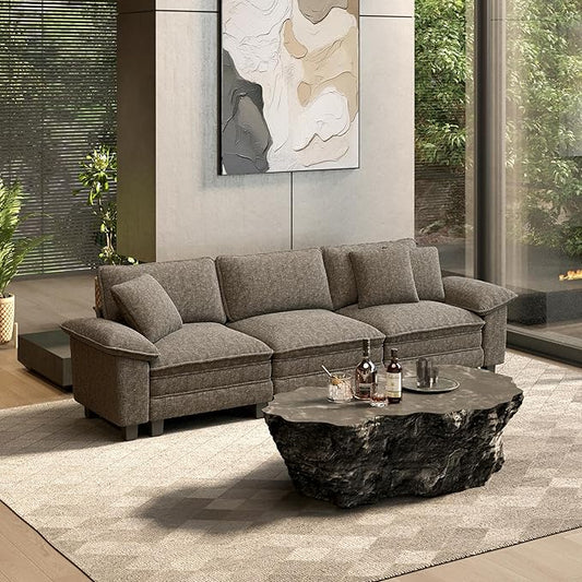 HERA'S HOUSE 124" Modular Sectional Sofa, Oversized Couches for Living Room, Comfy Cloud Couch 3-Seater Deep Seat Sofa with Throw Pillow, Chenille Ash