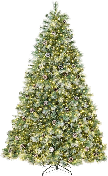 Best Choice Products 7.5ft Pre-Lit Scotch Pine Christmas Tree, Premium Frosted Pre-Decorated Artificial Holiday Decor w/ 1,320 Branch Tips, 2-in-1 White and Multicolor LED Lights, Cordless Setup