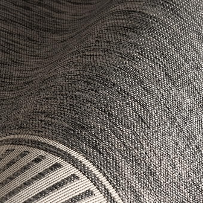 nuLOOM 8' x 10' Outdoor Area Rug, Casual Design with Striped Border, Stain Resistant, Highly Durable, for Patio, Balcony, Bedroom, Living Room, Dining Room, Bathroom, Steel