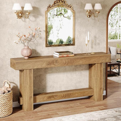 Tribesigns 70.9" Entryway Console Table, Extra Long Wooden Farmhouse Sofa Table Behind Couch, Modern Rustic Foyer Stand with Thick Legs for Hallway, Living Room, Wood Grain Finish