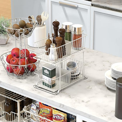 Simple Houseware 2 Tier Cabinet Wire Basket Drawer Organizer, White