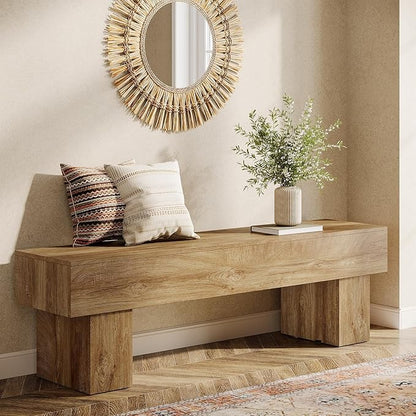 Tribesigns 63“ Extra Long Entryway Bench, Indoor End of Bed Bench for Bedroom, Farmhouse Wooden Shoe Seat Dining Bench for Dining Room, Living Room, Hallway, Light Brown