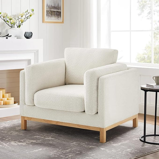 VANOMi 41.34" Oversized Accent Chair, Upholstered Armchair with Solid Wood Legs Living Room Chairs with Wide Armrest Pads, Reading Chair for Bedrooms, Apartments, Living Rooms, Offices（Beige）