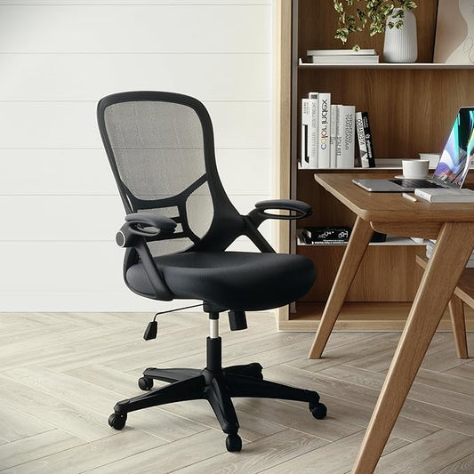 Flash Furniture Porter High-Back Swivel Office Chair with Adjustable Lumbar Support and Seat Height, Ergonomic Mesh Desk Chair with Flip-Up Armrests, Black