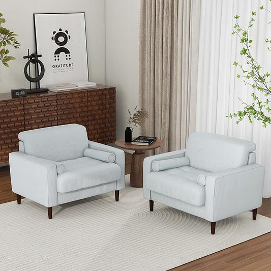 Oversized Accent Chair Set of 2, Corduroy Fabric Mid Century Modern Armchair with Large Seat for Living Room Bedroom Reading