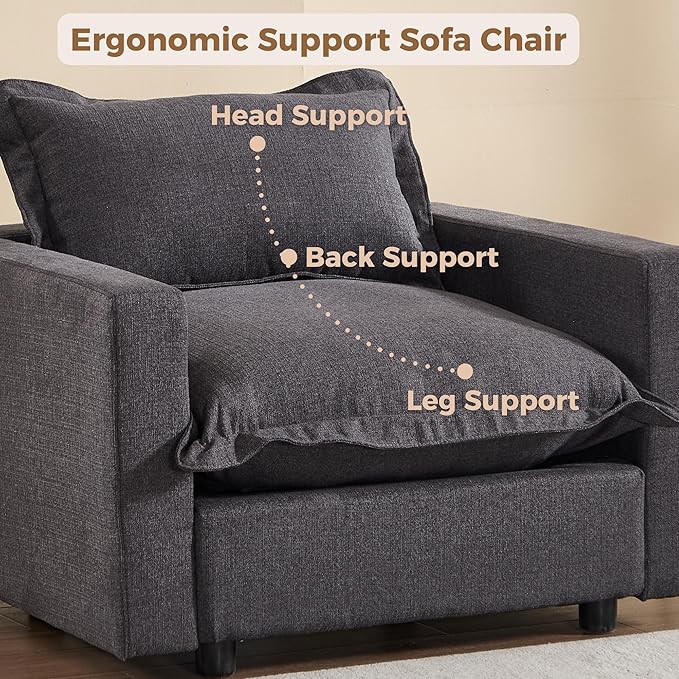 chairus 68" Love Seat Sofa with Ottoman Upholstered Linen Deep Seat Couch with Pillow Modular Oversized Couch Sleeper for Living Room, Bedroom, Reception Room, Apartment, 2-Seater/Black