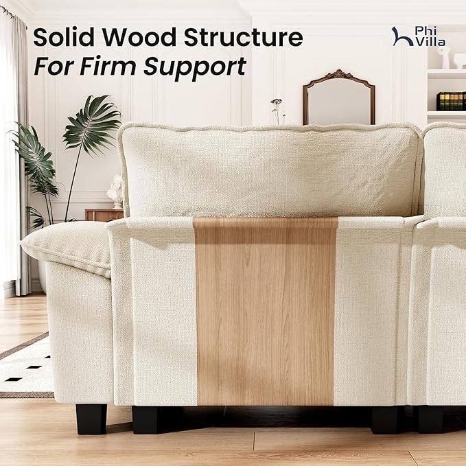 PHI VILLA Indoor Modular Sectional Couches Sets, 2-Piece Armless Sofa Set, 2-Seater Upholstered Couch for Living Room Small Spaces, Chenille Fabric, Beige