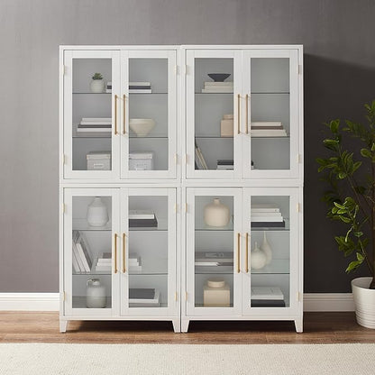 Crosley Furniture Roarke 2-Piece Glass Door Kitchen Pantry Storage Cabinet Set, Living Room, Entryway, White