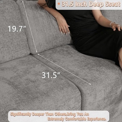 EASE MOOSE Boneless Couch for Living Room, Sectional Cloud Sofa, Modular Cloud Couch, 3-Seater Deep Seat Sofas with Pillow for Bedroom, Apartment, No Assembly Required, Chenille (Light Grey)