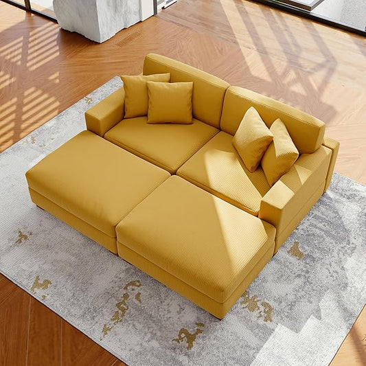 Modular Sectional Couches for Living Room, Modern Loveseat 2-Seater Sofa Couch with Ottoman, Upholstered Couches for Living Room Bedroom, Orange