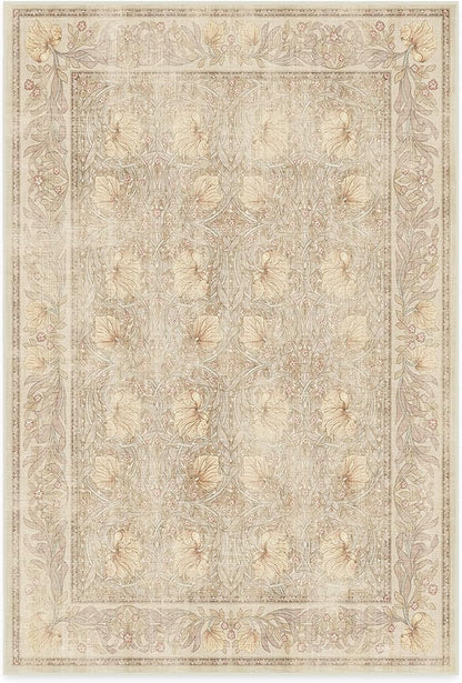 RUGGABLE x Morris & Co Washable Area Rug– Pimpernel Vintage Stone 6x9, Stain-Resistant, Non-Slip – Medium Machine Washable Rugs for Living Room, Bedroom, Hallway, Entryway & Office–with Cushioned Pad