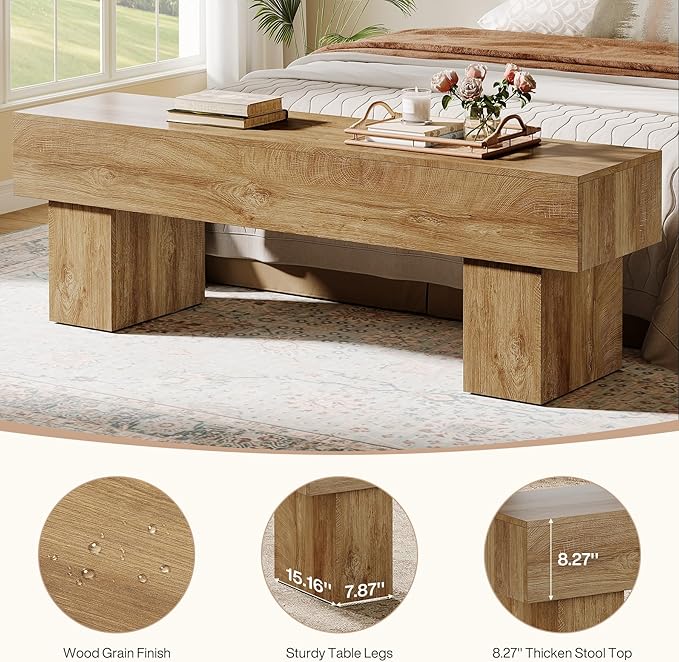 Tribesigns 63“ Extra Long Entryway Bench, Indoor End of Bed Bench for Bedroom, Farmhouse Wooden Shoe Seat Dining Bench for Dining Room, Living Room, Hallway, Light Brown