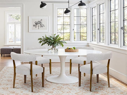 Modern Dining Chairs Set of 4, Walnut Upholstered Kitchen & Dining Room Chairs, Mid Century Modern Wooden Dining Chairs Oversized Sturdy Rounded Chairs Curved Back, Beige Fabric