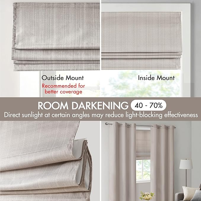 Madison Park Galen Cordless Roman Shade, 35"W x 64"H, Sheen Taupe – Room Darkening, Thermal Insulated, Energy Efficient Window Blind with Subtle Sheen Basketweave Fabric for Privacy