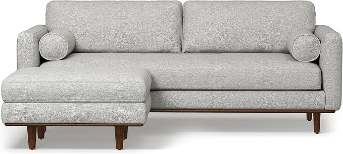 SIMPLIHOME Morrison Mid-Century Modern 89 inch Wide Sofa with Ottoman Set in Mist Grey Woven-Blend Fabric for the Living Room and Family Room