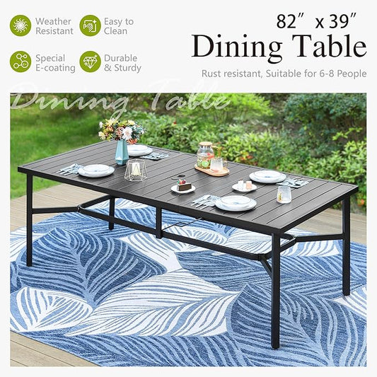 Sophia & William 9 Pieces Patio Dining Set for 8, Outdoor Patio Table and Rattan Chairs Set, 83" L Extra Large Rectangular Table, 1.75" Umbrella Hole, Navy Removable Seat Cushions