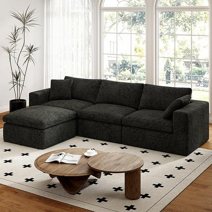 108.3" Cloud Sectional Couches for Living Room, L-Shape Couch with Ottoman, 3 Seater Modular Sectional Sofa with Deep Seats for Bedroom Office