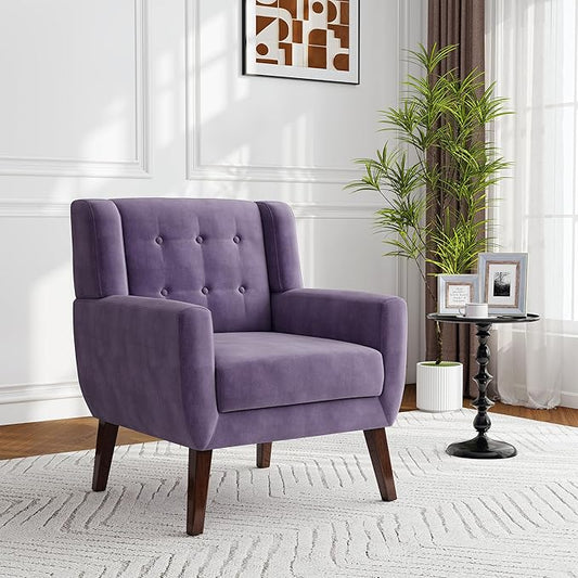 Lumibee Accent Chair, Modern Velevet Armchair for Living Room, Comfy Upholstered Arm Chair Tufted for Indoor Bedroom Office Room (Purple Velvet)