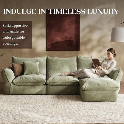 106'' Down Blend L-Shaped Sectional Sofa, Deep Seat Feather-Filled Cushions, Oversized Cloud Couch with Sink-in Comfort, Modern Living Room Sofa – Sage Mist