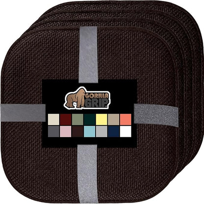 GORILLA GRIP Slip Resistant Chair Cushions, No Ties Required, Memory Foam Pads for Dining Room, Kitchen Table, Office, Rocking Chairs, Plush Seat Cover Cushion Pad, Home Decor, Set of 4, 16x16, Brown