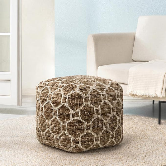 Anji Mountain 100% Handmade & Handcrafted Comfortable Home Décor Pouf Ottoman Footrest for Living Room, Bedroom, Nursery, Kidsroom, Patio Furniture - (20" x 20" x 20" - Brown)