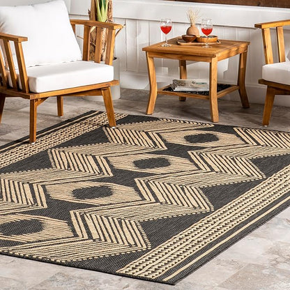 nuLOOM 2' x 3' Outdoor Tribal Geometric Area Rug, Stain Resistant, Weather Resistant, High Traffic, Patio, Balcony, Outside, Ranya Dark Grey