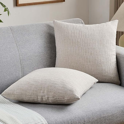 FUTEI Natural Decorative Throw Pillow Covers 22x22 Inch Set of 2,Soft Linen Slub Texture Cushion Case,Farmhouse Home Decor for Couch Bed Living Room