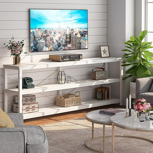 Tribesigns 71" Sofa Tables,Extra Long Couch Table, Narrow Long Console Table, Entryway Table,Sofa Table with 3 Tiers Storage Shelves (White)