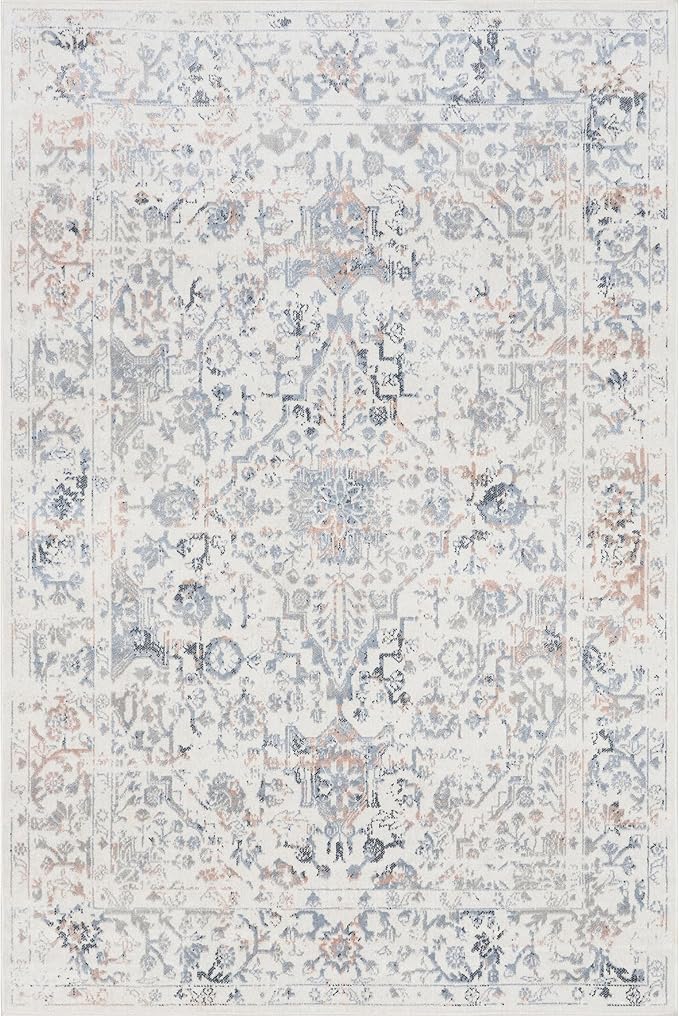 nuLOOM Everlee Medallion 3x5 Machine Washable Accent Rug for Living Room Bedroom Dining Room Entryway Kitchen, Blue/Ivory