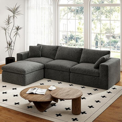 108.3" Cloud Sectional Couches for Living Room, L-Shape Couch with Ottoman, 3 Seater Modular Sectional Sofa with Deep Seats for Bedroom Office