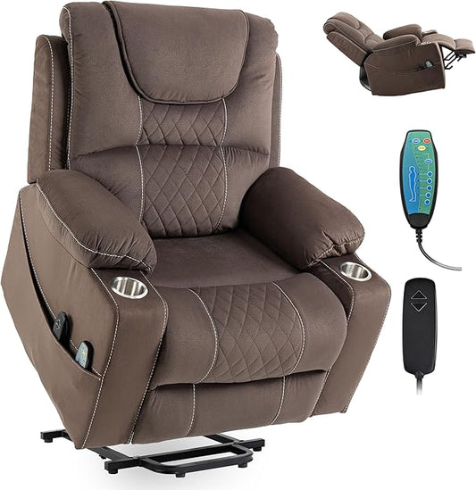 Large Power Lift Recliner Chair Sofa with Massage and Heat for Big and Tall Elderly,Infinite Positions,Single Motor,Cup Holders,and USB Ports,Velvet Home Theater Seat