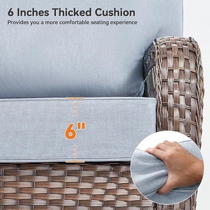 Luxury 6" Outdoor Cushions for Patio Furniture, 24x24x6" Thick Seat Cushion Set of 9, Fade Resistant Couch Chair Replacement Cushions High Density Wicker Chair Cushion w/ Removable Cover Baby Blue