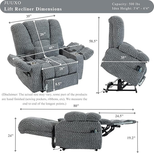 Big Man 500 lbs Power Lift Recliner for Big & Tall Elderly Adults 28 Inch Wide Seat, Lay Flat Lift Recliner Chair with Extended Footrest, Heat Massage, USB Type-C, Flip Arm Storage & Cup Holders