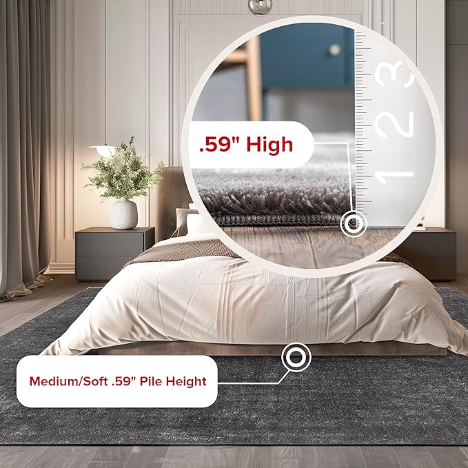 nuLOOM 3' x 5' Cozy Plush Area Rug, Machine Washable, Non-Slip, Soft Fluffy Shag Carpet for Living Room Bedroom Kids Room Nursery Home Decor, Loni Grey