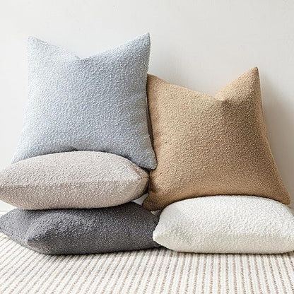Foindtower Pack of 2 Modern Textured Boucle Lumber Throw Pillow Covers Accent Solid Decorative Pillow Cases Cozy Couch Cushion Case for Sofa Bed Living Room Home Decor, 12 x 20 Inch, Light Blue