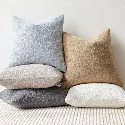 Foindtower Pack of 2 Modern Textured Boucle Throw Pillow Covers Accent Solid Decorative Pillow Cases Cozy Woven Couch Cushion Case for Chair Sofa Bed Living Room Home Decor, 18 x 18 Inch, Light Blue
