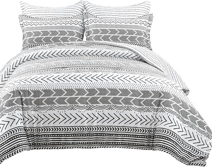 Lush Decor Hygge Geo Reversible 5 Piece Comforter Set, Full/Queen, Black & White