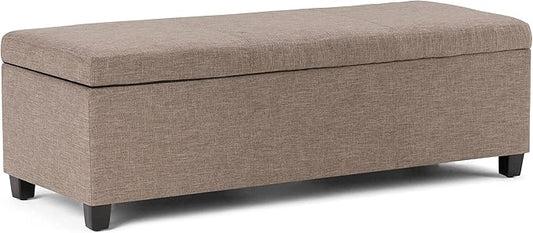 SIMPLIHOME Avalon 48 inch Wide Contemporary Rectangle Storage Ottoman Bench in Fawn Brown Linen Look Fabric, Assembled, for the Living Room, Entryway and Family Room