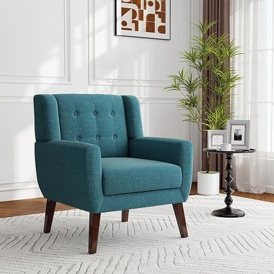 Accent Chair, Modern Fabric Armchair for Living Room, Comfy Upholstered Arm Chair Tufted for Indoor Bedroom Office Room (Light Blue)