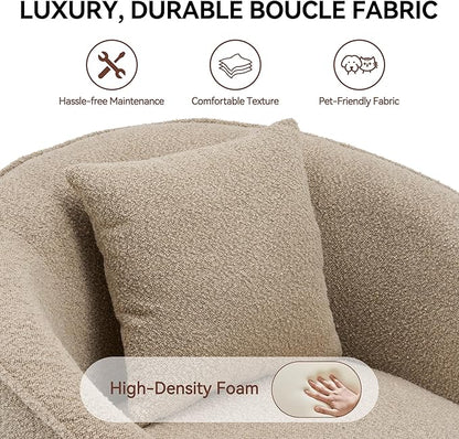 Swivel Accent Chair Set, Modern Upholstered Boucle Barrel Arm Chairs with Pillow for Living Room, 360 Degree Round Swivel Sherpa Armchair with Round Base for Bedroom Club (2, Light Brown)