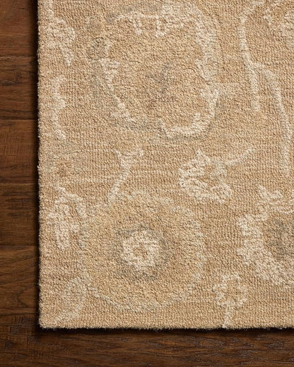 Loloi Chris Loves Julia Dorothea Collection DRT-01 Sand/Pebble 8'-6" x 11'-6" Area Rug Wool Neutral Floral Living Room Bedroom Carpet