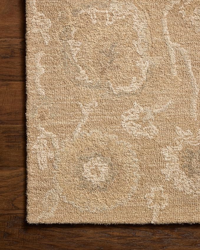 Loloi Chris Loves Julia Dorothea Collection DRT-01 Sand/Pebble 2'-6" x 7'-6" Runner Rug Wool Neutral Floral Living Room Bedroom Carpet
