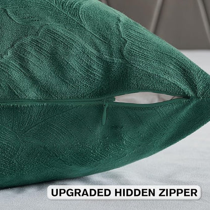 FUTEI Christmas Dark Green Velvet Throw Pillow Covers 20x20 Inch Set of 2,Soft Embossed Leaf-Relief Textured Cushion Cases,Natural Home Decor for Couch Living Room