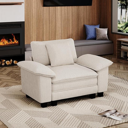 53.5" Modular Sectional Single Sofa, Soft Plush Corduroy Armchair with Comfortable Deep Seat & Removable Arms for Living Room，Beige