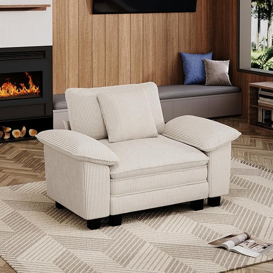 53.5" Cloud Modular Sectional Single Sofa, Deep Seat Armchair with Plush Corduroy & Removable Arms for Living Room, Beige