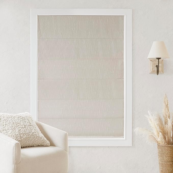 Madison Park Cordless Roman Shades, Total Blackout Window Blind Privacy Window Shades, Thermal Insulated Cordless Window Treatment for Bedroom, Living Room, Quincy, Single Panel 29" W X 64" H Linen