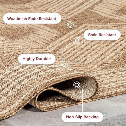 nuLOOM Ranya Light Brown/Ivory, 4' Square, Tribal Geometric, Soft and Cozy, High Traffic, Stain Resistant, Easy Clean, Durable Area Rug for Indoor/Outdoor Patio, Deck, Porch, Garden, Courtyard