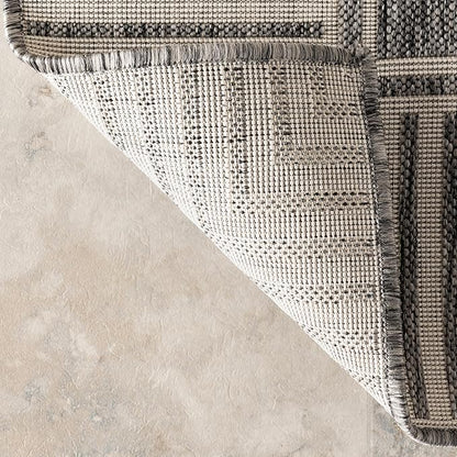 nuLOOM 9'6" x 12' Outdoor Area Rug, Casual Design with Striped Border, Stain Resistant, Highly Durable, for Patio, Balcony, Bedroom, Living Room, Dining Room, Bathroom, Steel